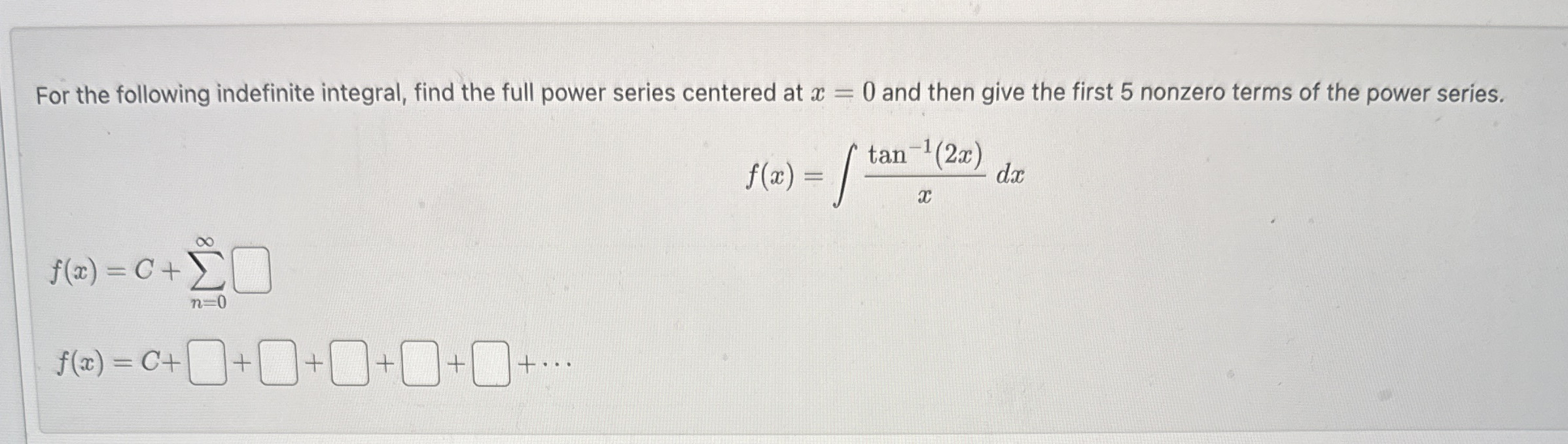 For the following indefinite integral, find the