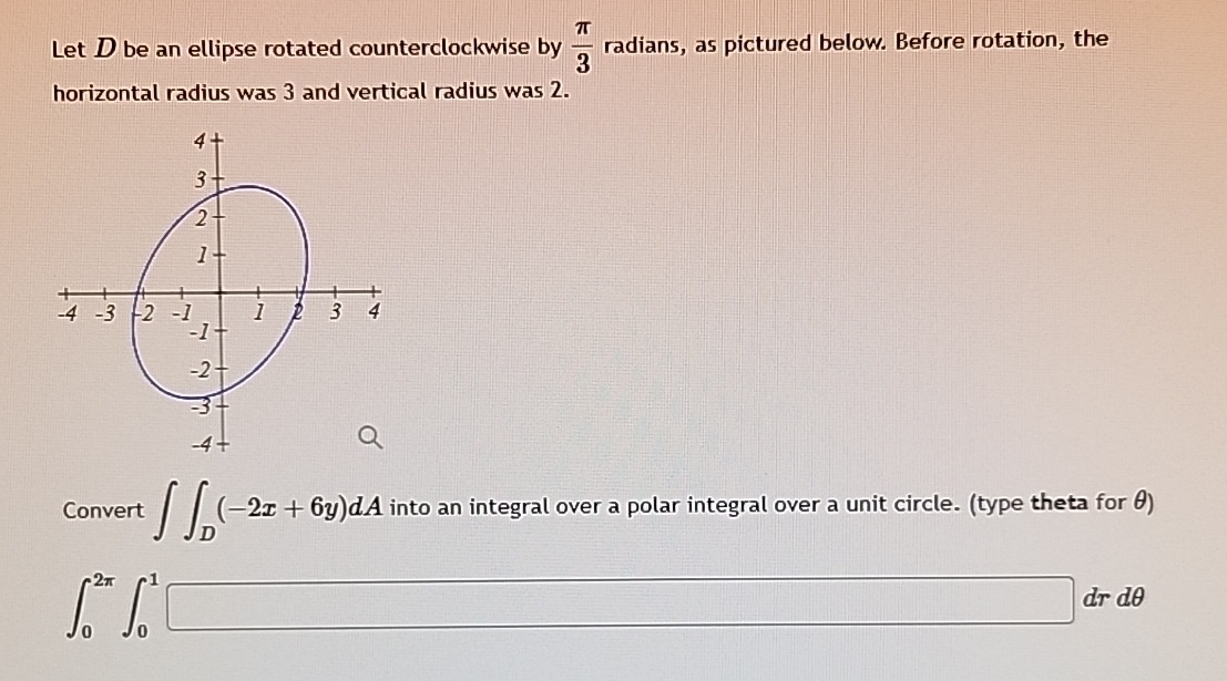 Let D be an ellipse rotated counterclockwise by 3