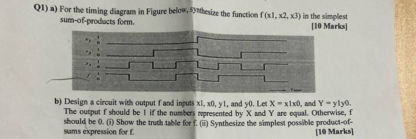 Q 1 ) a ) For the timing diagram in Figure below,