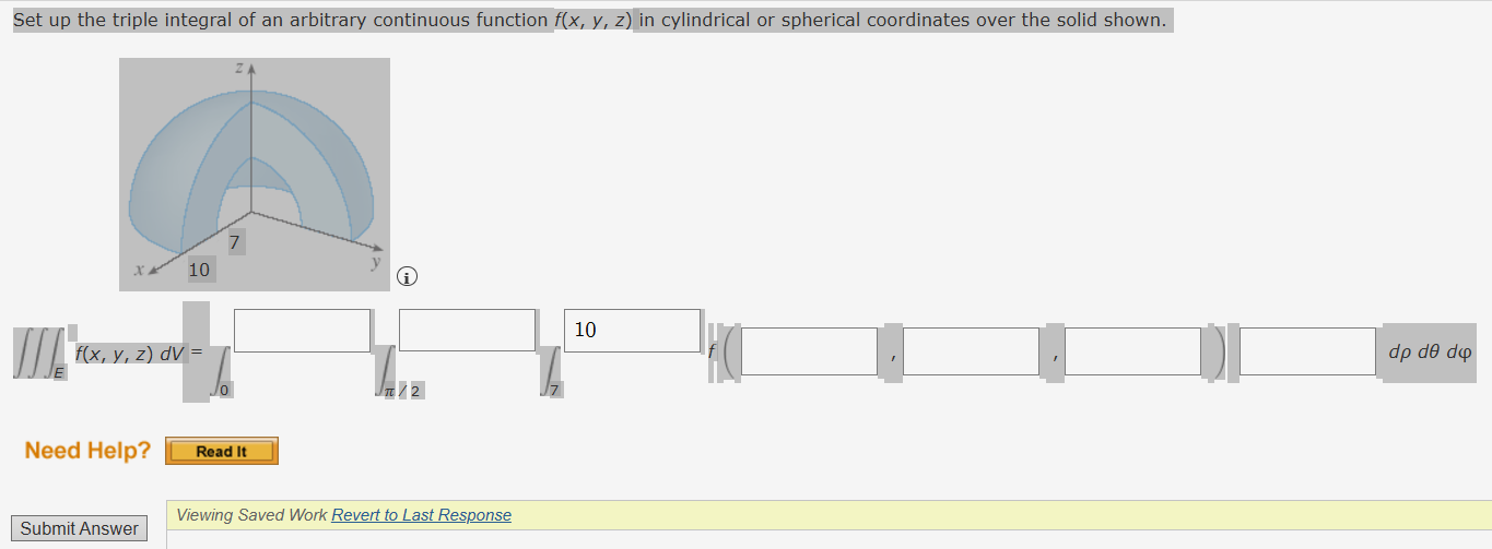 Set up the triple integral of an arbitrary