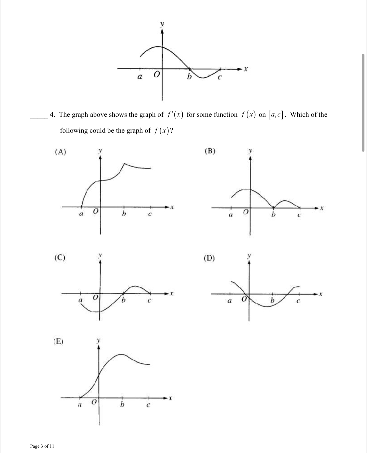 The graph above shows the graph of f ' ( x ) for