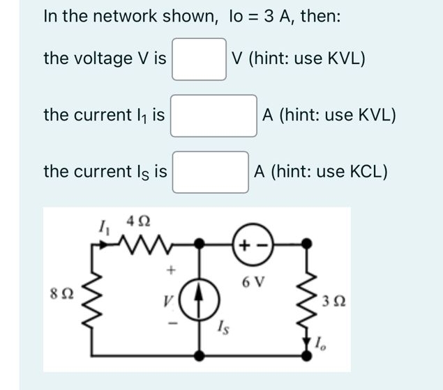 In the network shown, 1 0 = 3 A , then: the