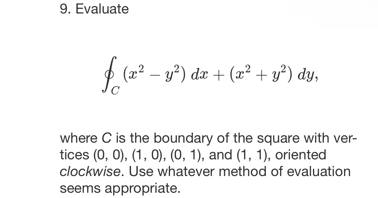 Please explain how Evaluate o C ( x 2 - y 2 ) d x