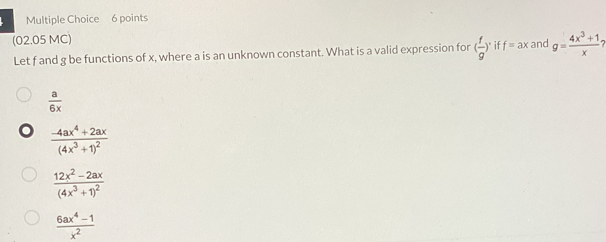 Multiple Choice 6 points ( 0 2 . 0 5 MC ) Let f