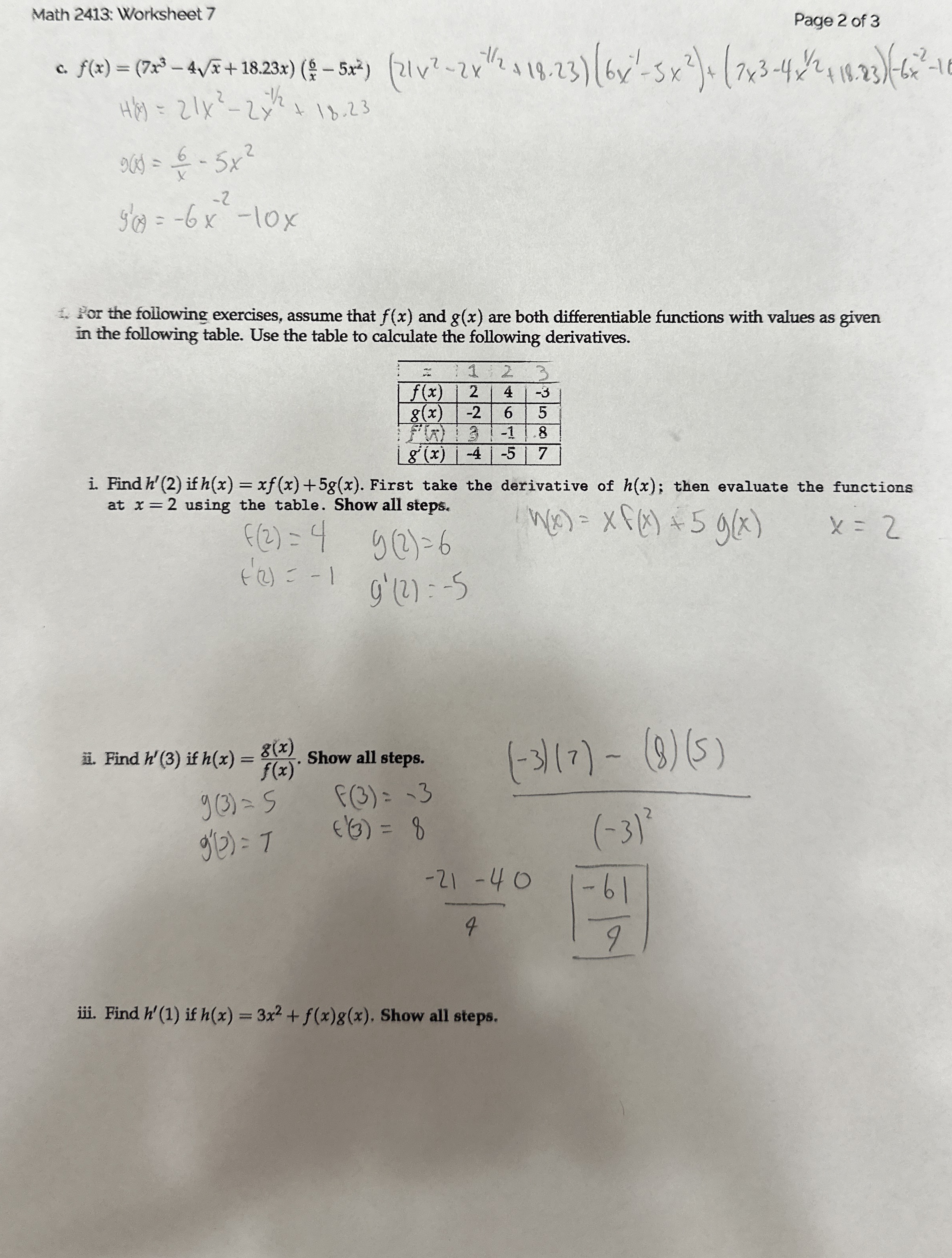 Math 2 4 1 3 : Worksheet 7 Page 2 of 3 c . Hor
