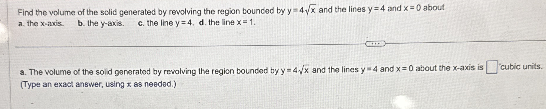 Find the volume of the solid generated by