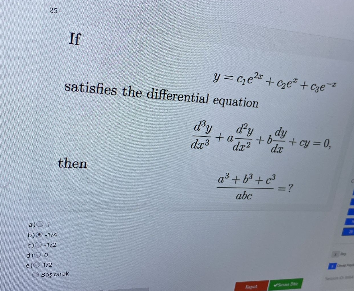 If y = c 1 e 2 x + c 2 e x + c 3 e - x satisfies