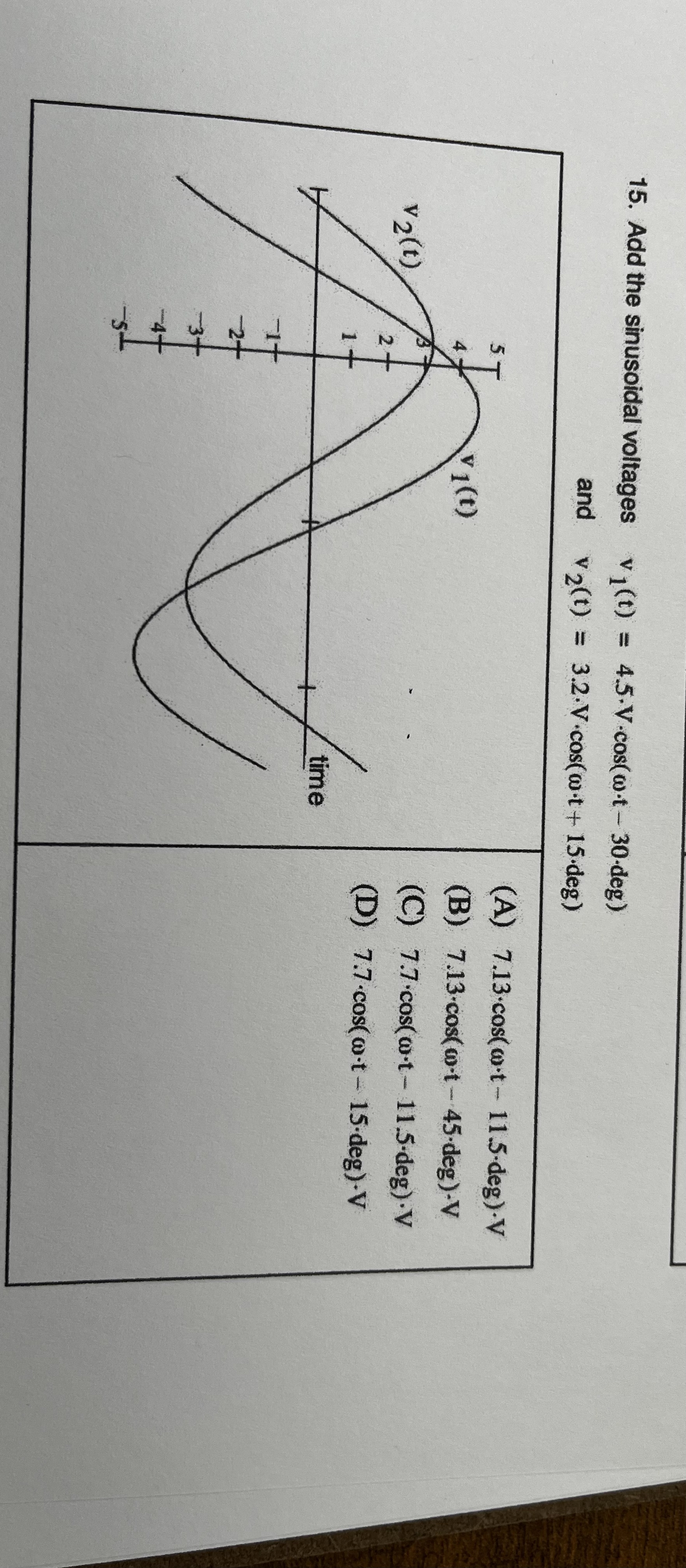 Add the sinusoidal voltages , v 1 ( t ) = 4 * 5 *