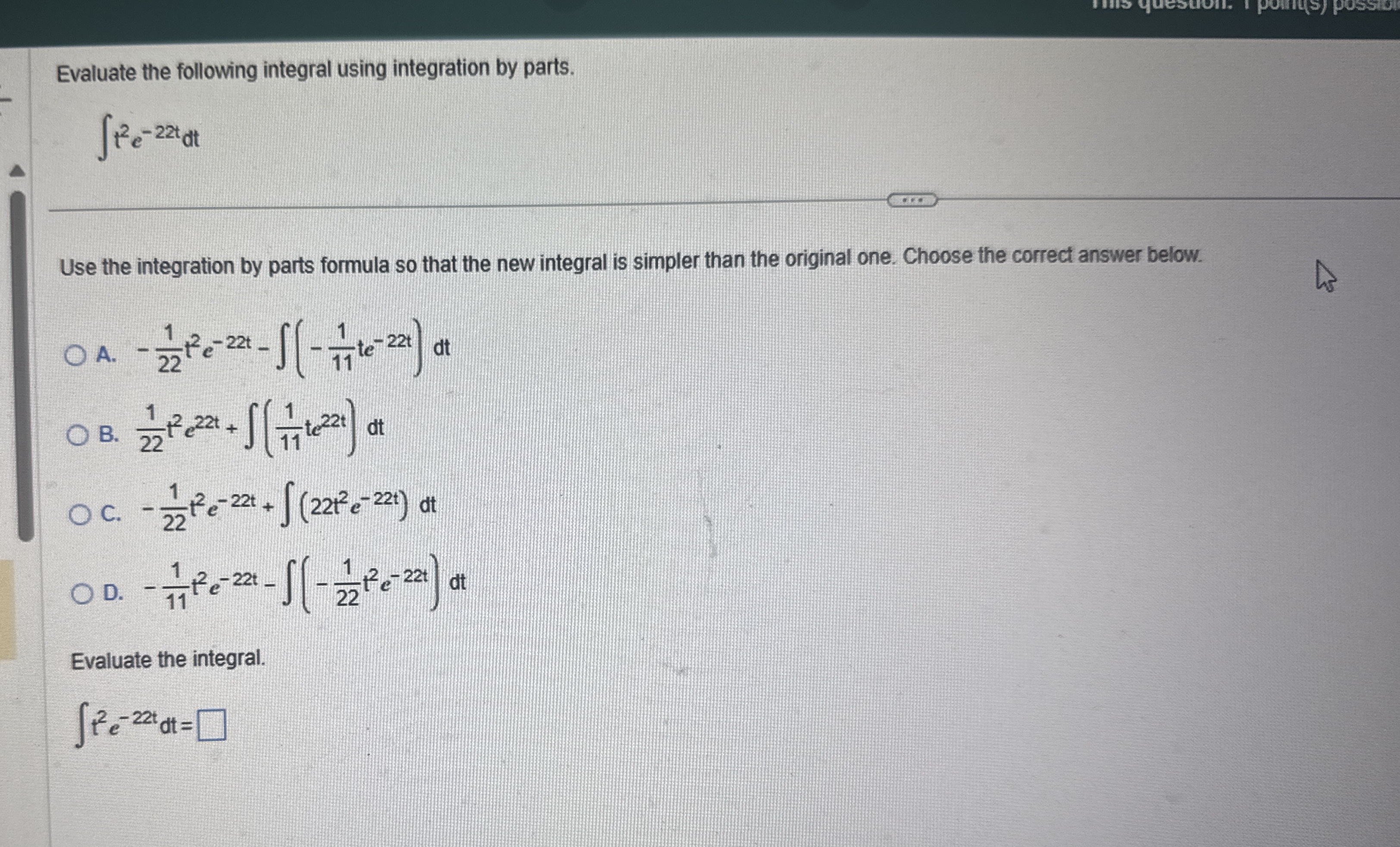 Evaluate the following integral using integration