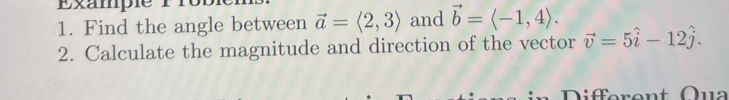 Find the angle between ) and )