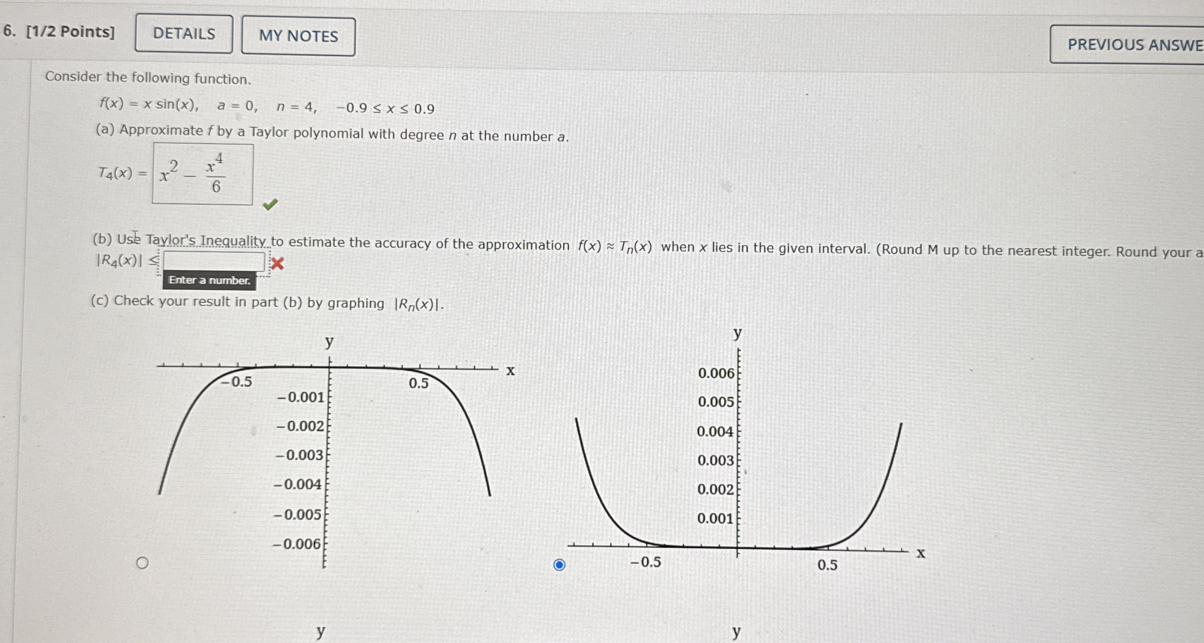 [ 1 / 2 Points ] PREVIOUS ANSWE Consider the