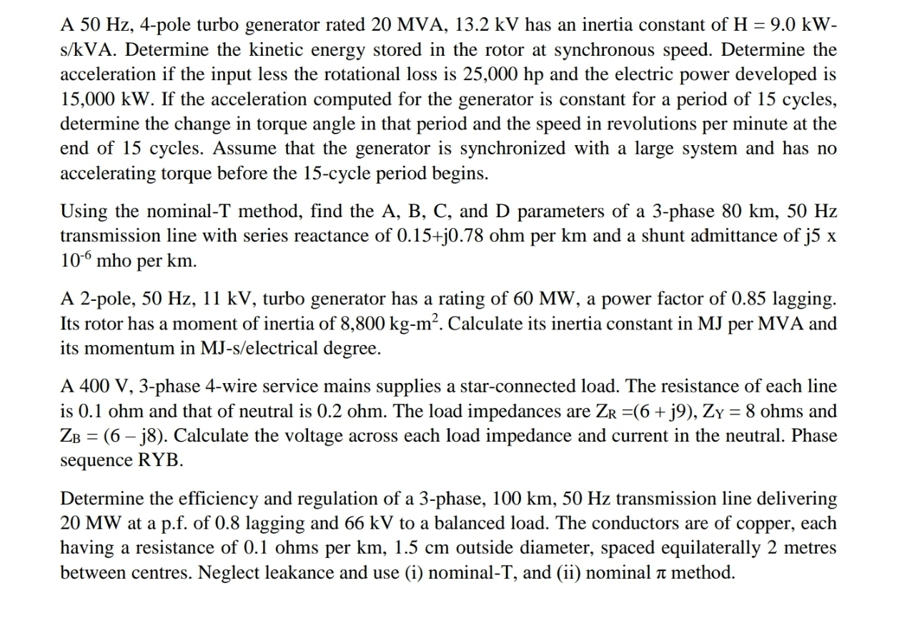 A 5 0 Hz , 4 - pole turbo generator rated 2 0