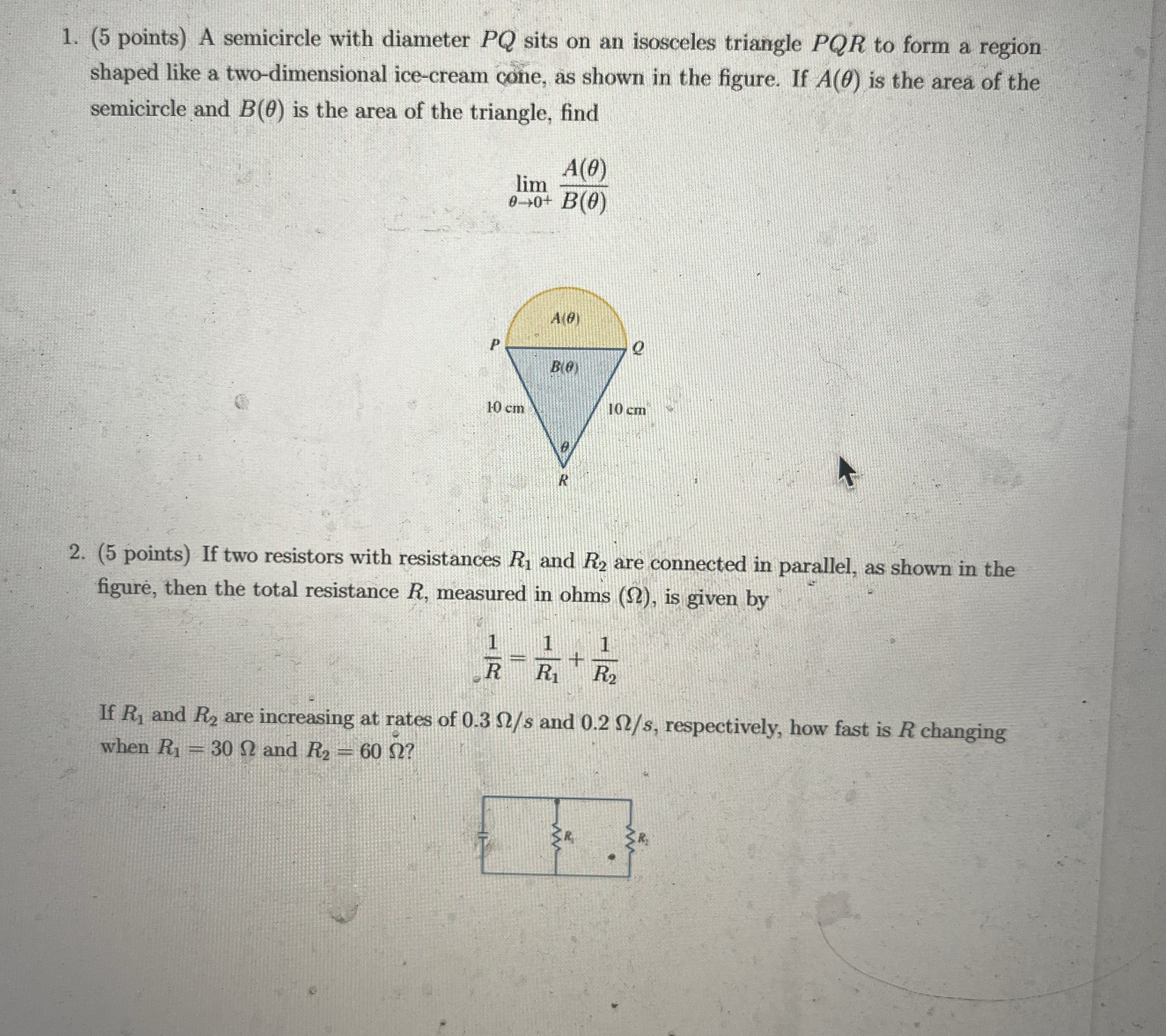 ( 5 points ) A semicircle with diameter P Q sits