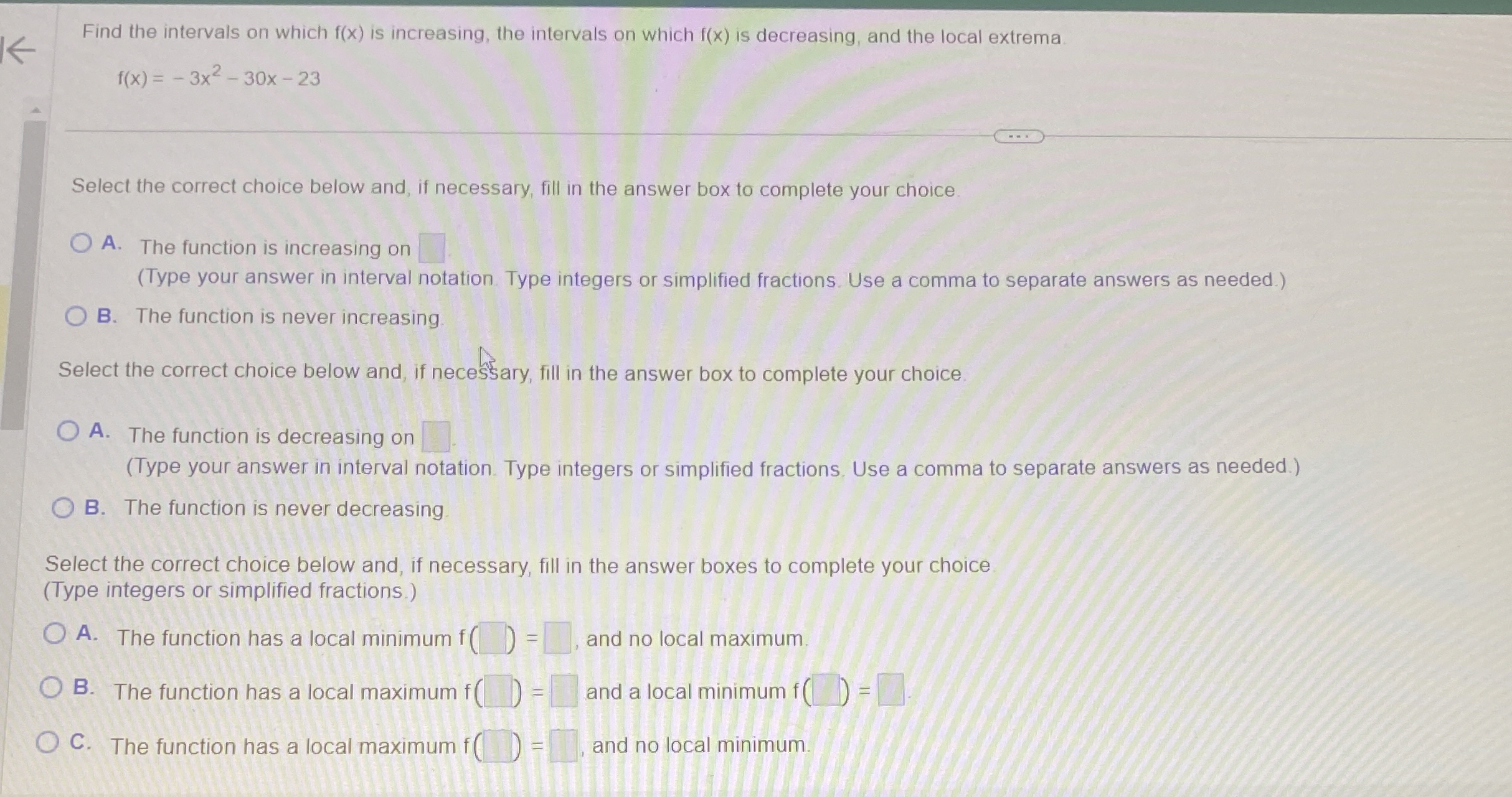 Find the intervals on which f ( x ) is