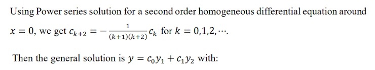 Using Power series solution for a second order