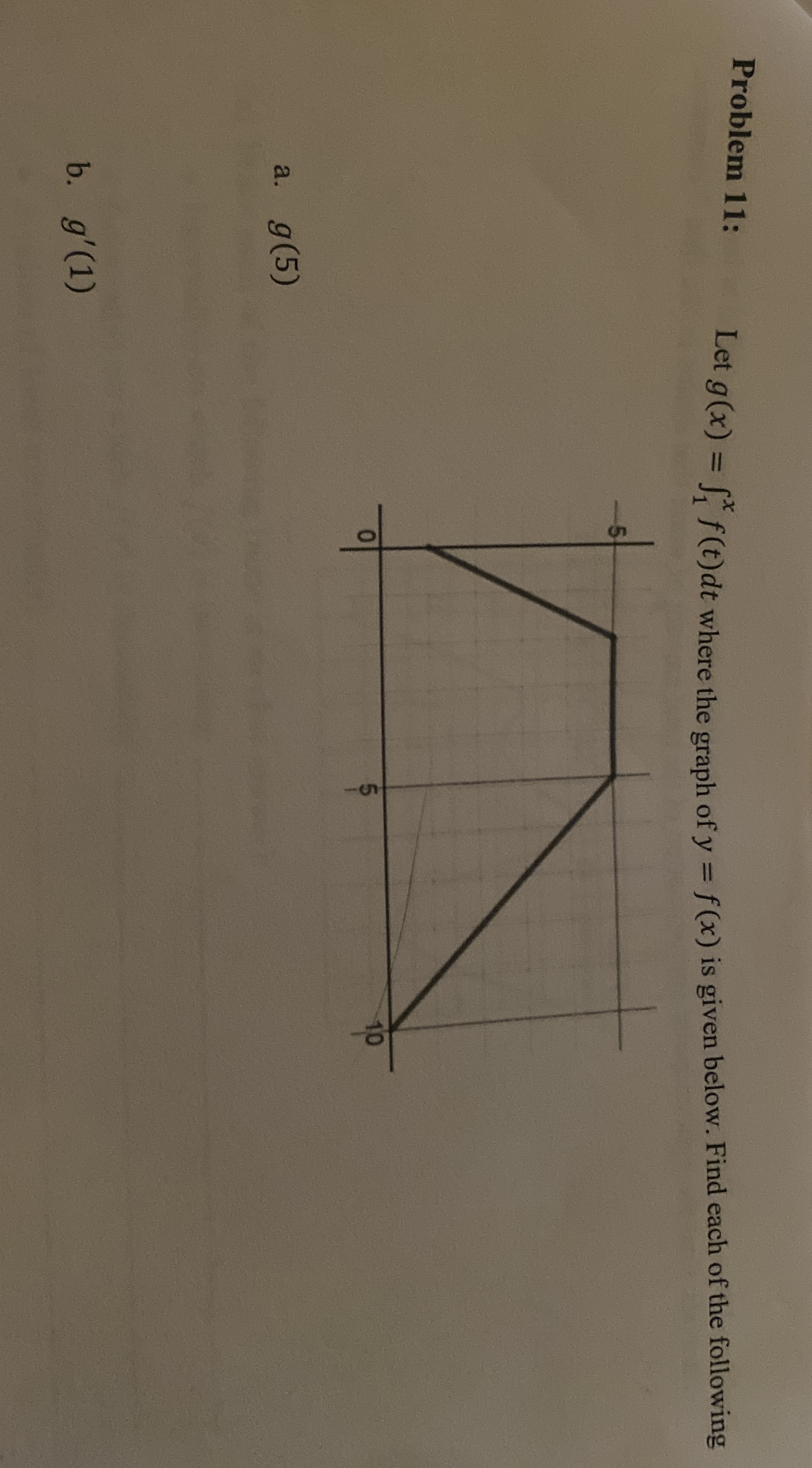 Problem 1 1 : Let g ( x ) = 1 x f ( t ) d t where