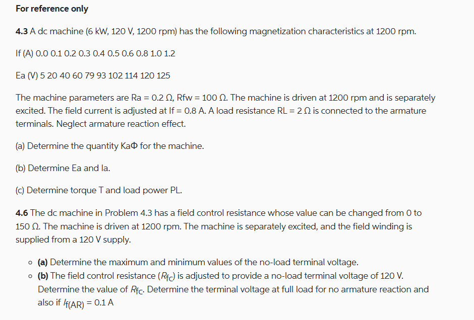 6 kW , 1 2 0 V , 1 2 0 0 rpm Ra = 0 . 2 \ Omega ,