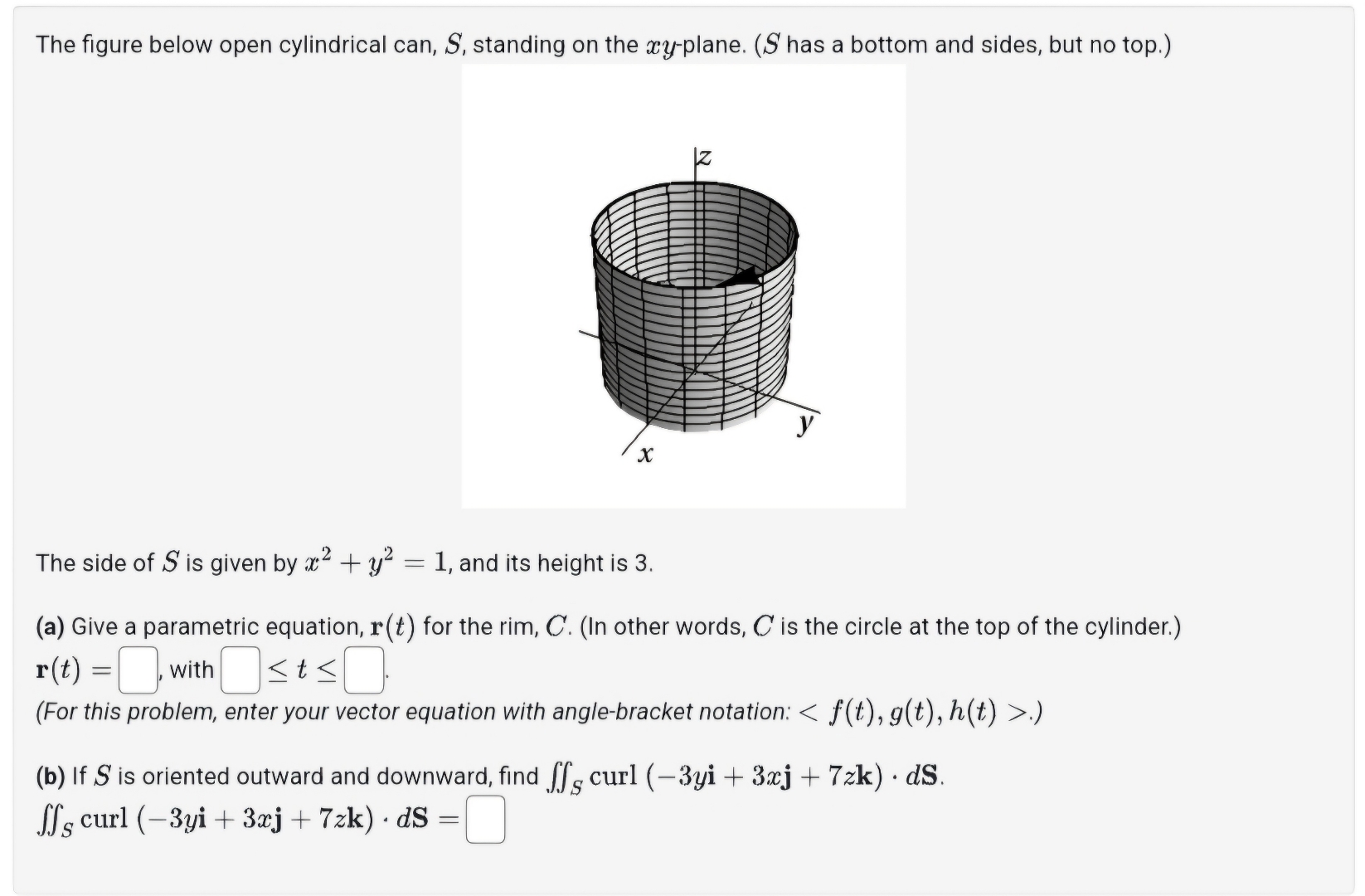 The figure below open cylindrical can, S ,
