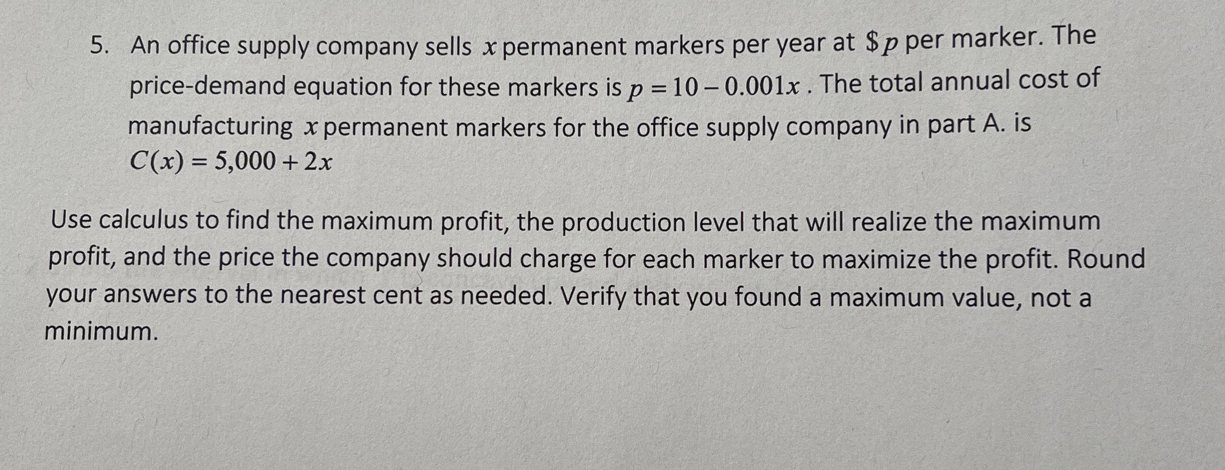 An office supply company sells x permanent