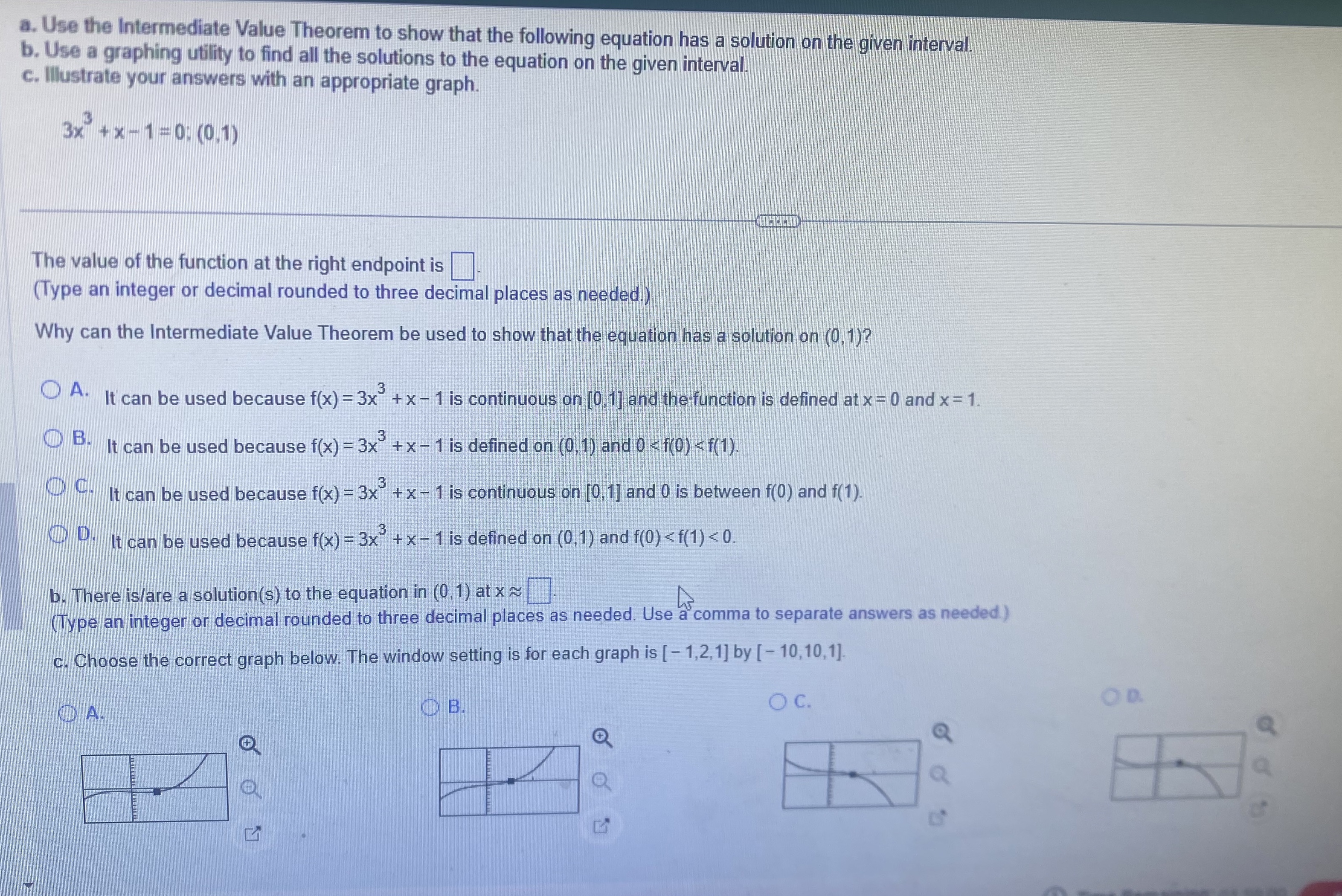 a . Use the Intermediate Value Theorem to show