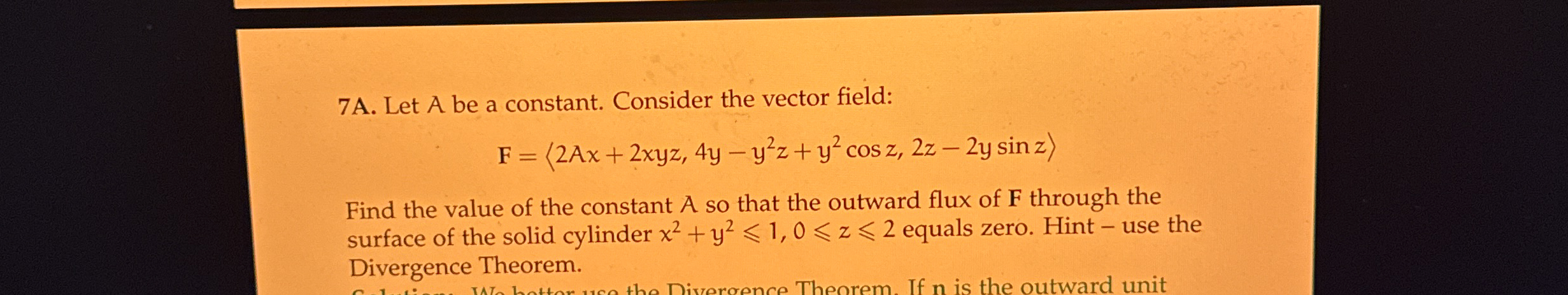 7 A . Let A be a constant. Consider the vector