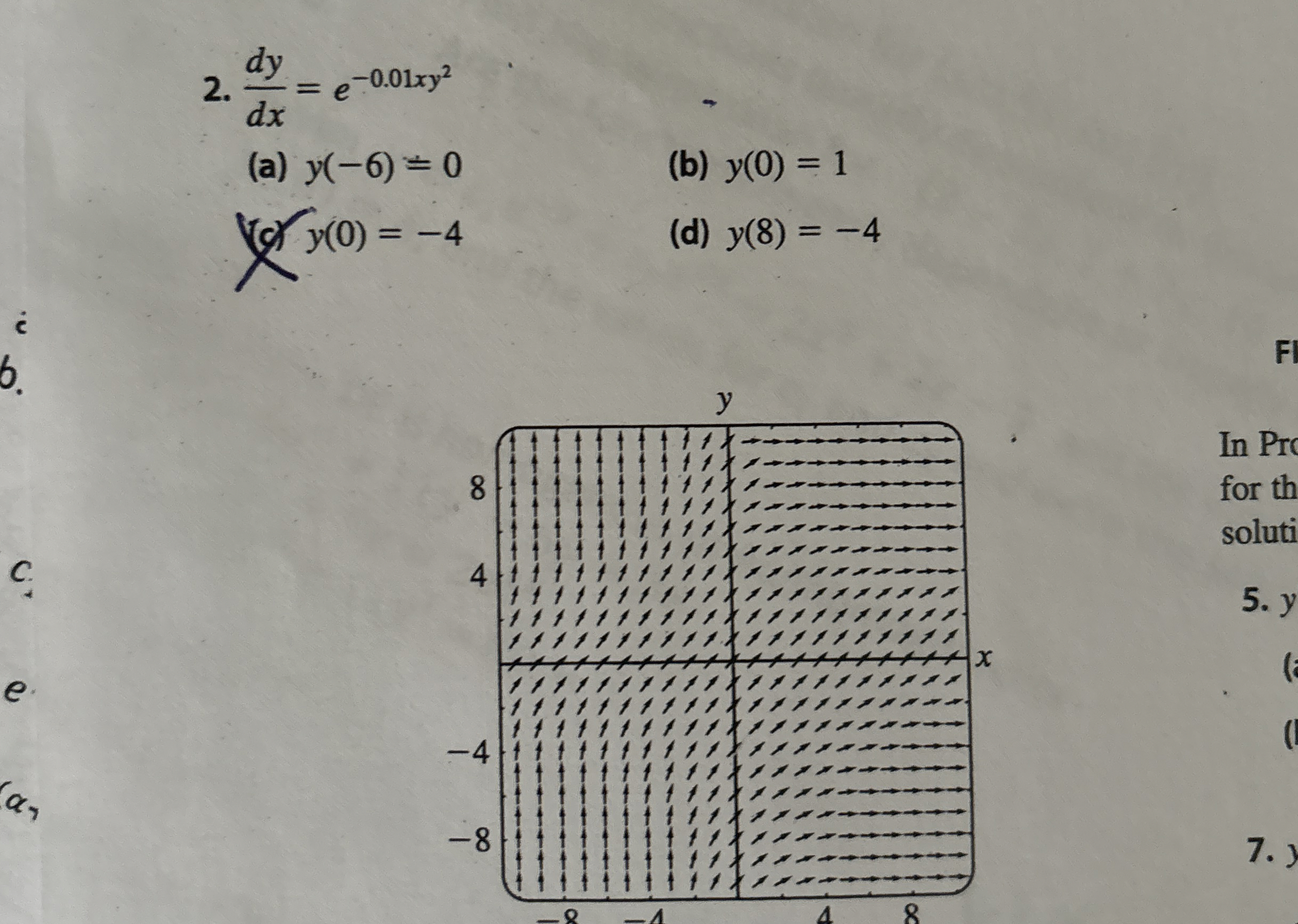 d y d x = e - 0 . 0 1 x y 2 ( a ) y ( - 6 ) = 0 (