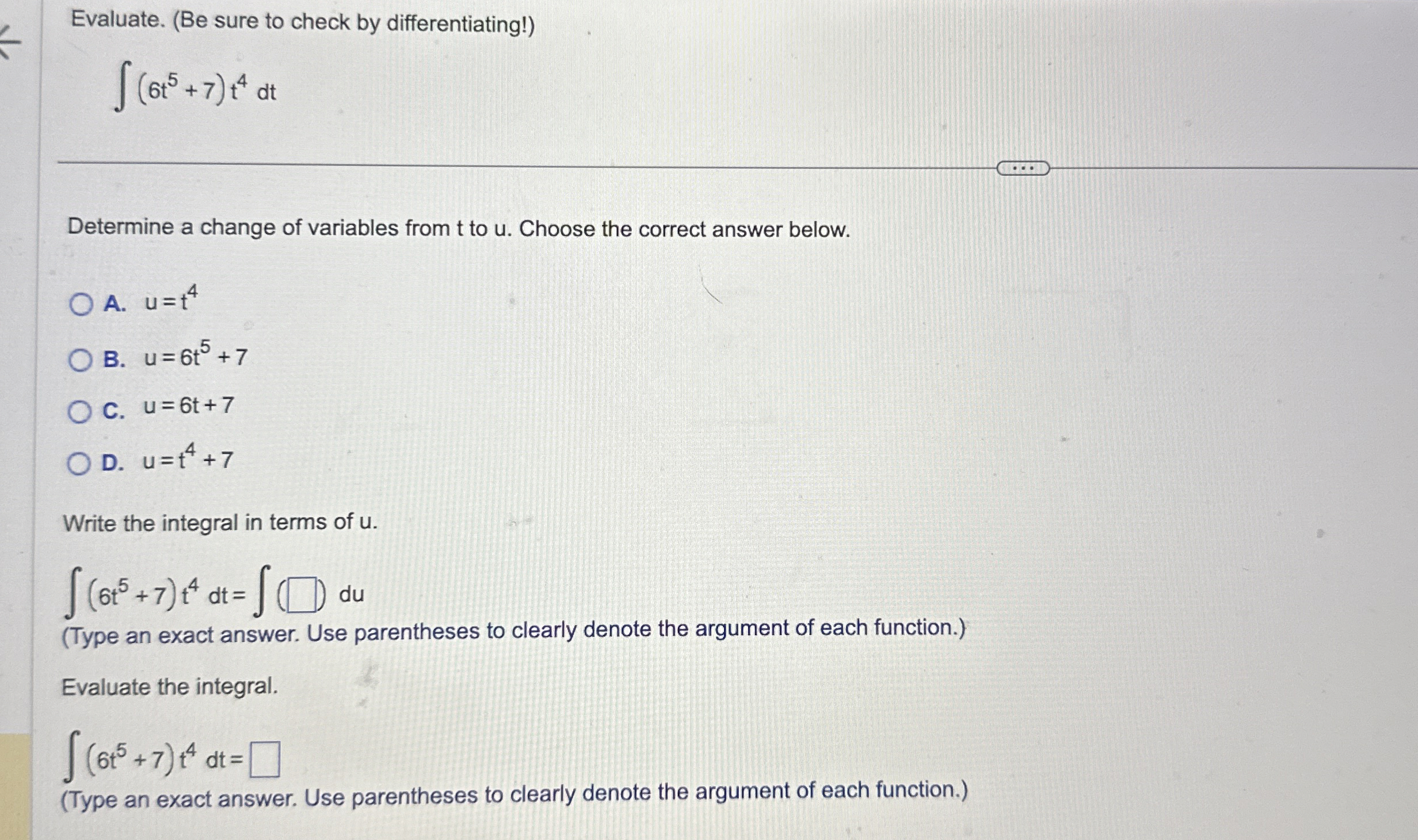 Evaluate. ( Be sure to check by differentiating!