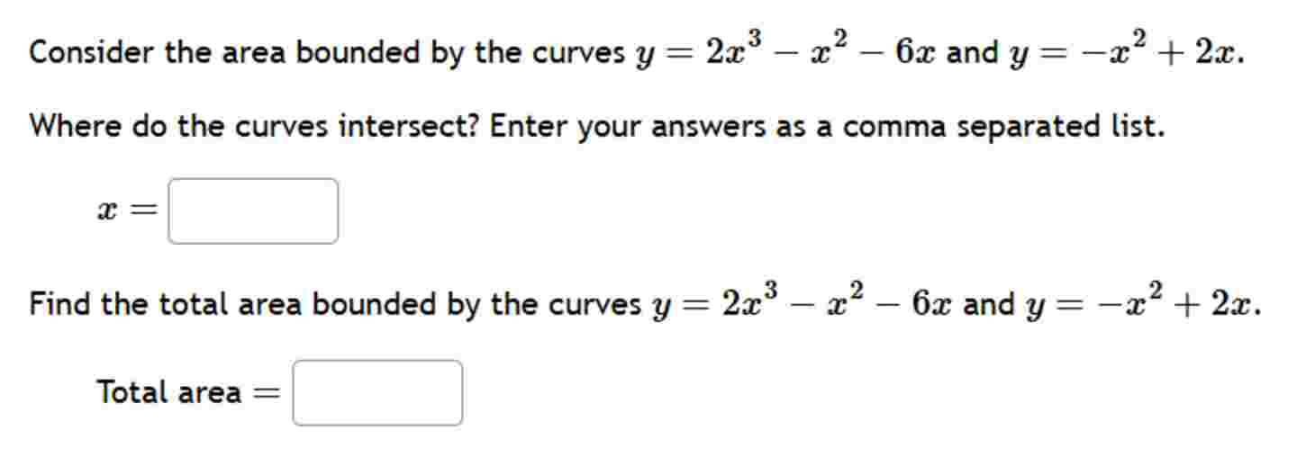Find the total area bounded by the curves y = 2 x