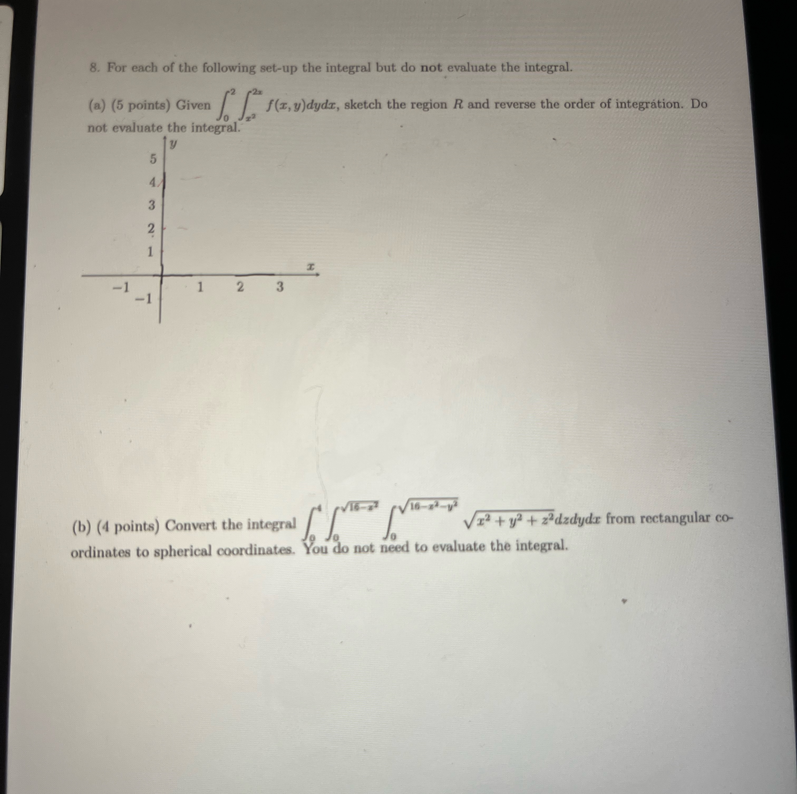 For each of the following set - up the integral