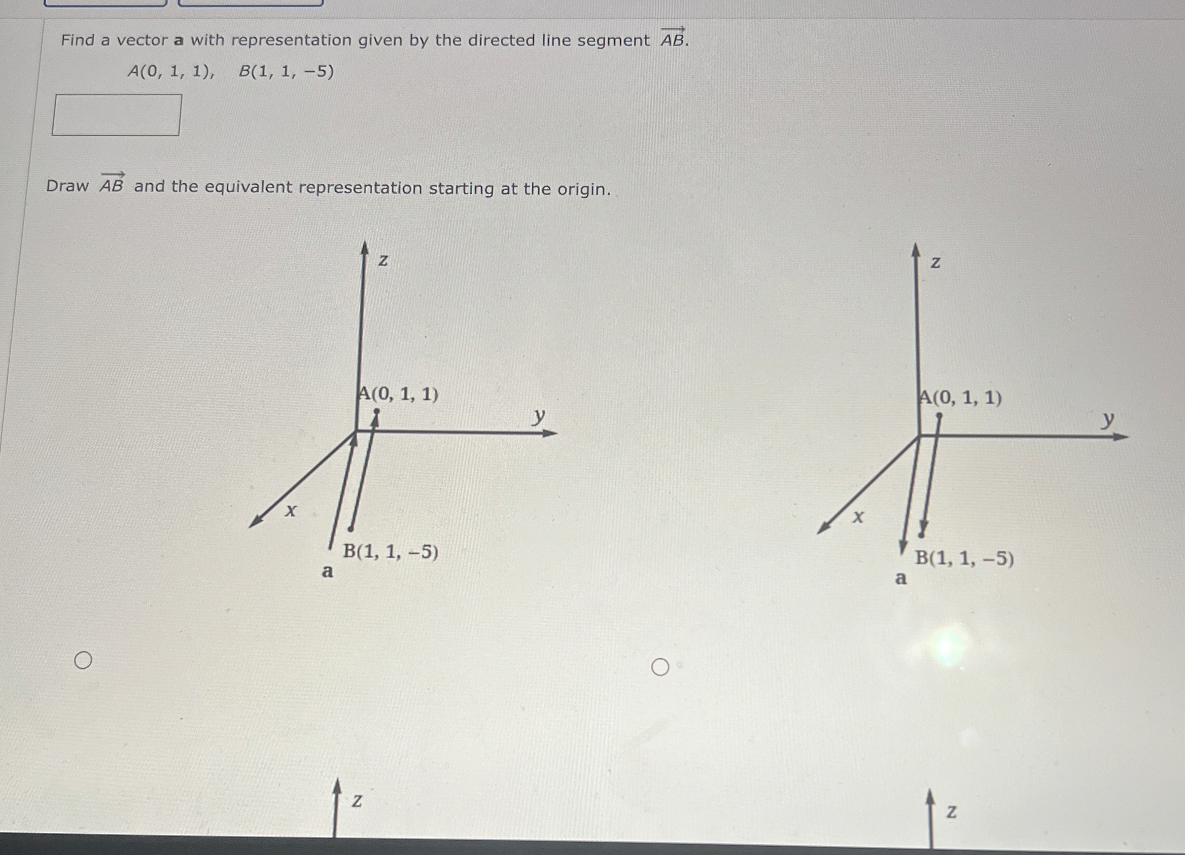 Find a vector a with representation given by the