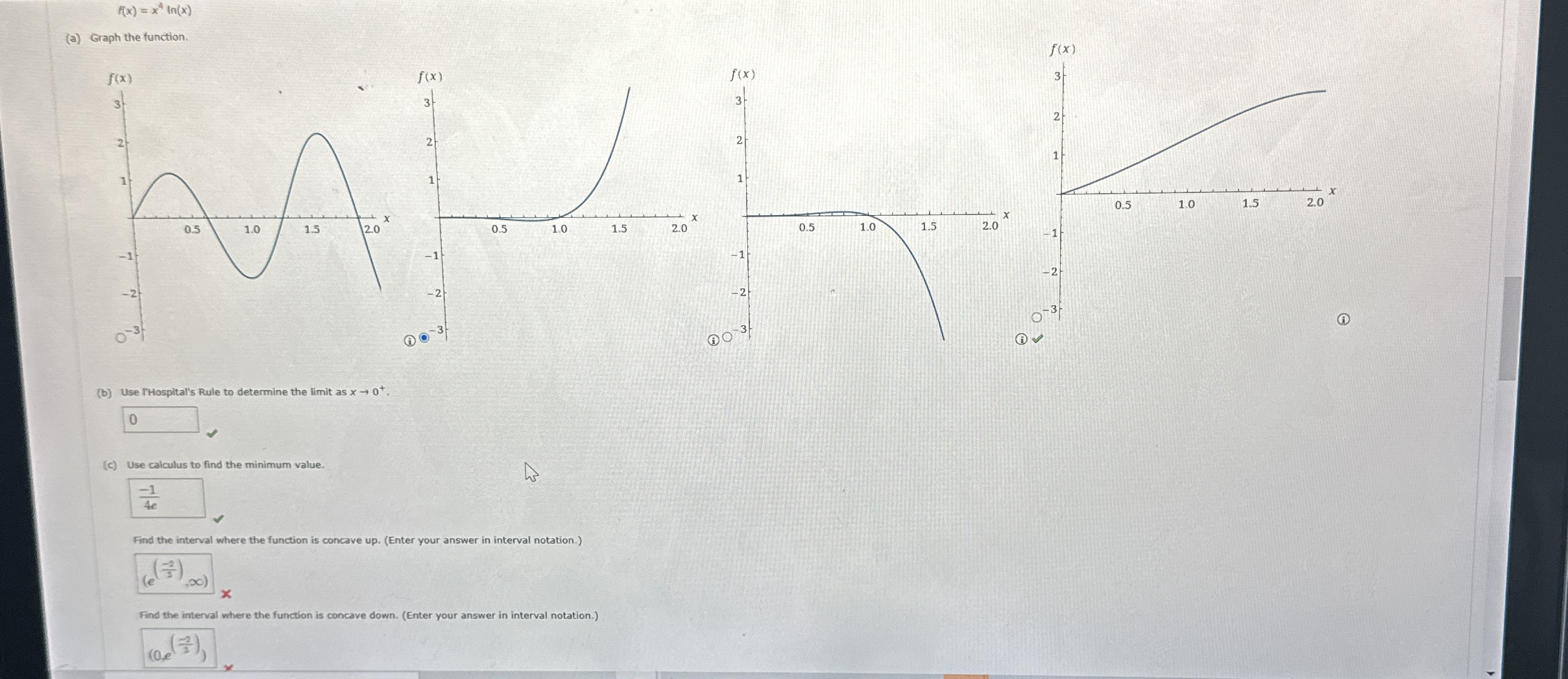f ( x ) = x 4 l n ( x ) ( a ) Graph the function.