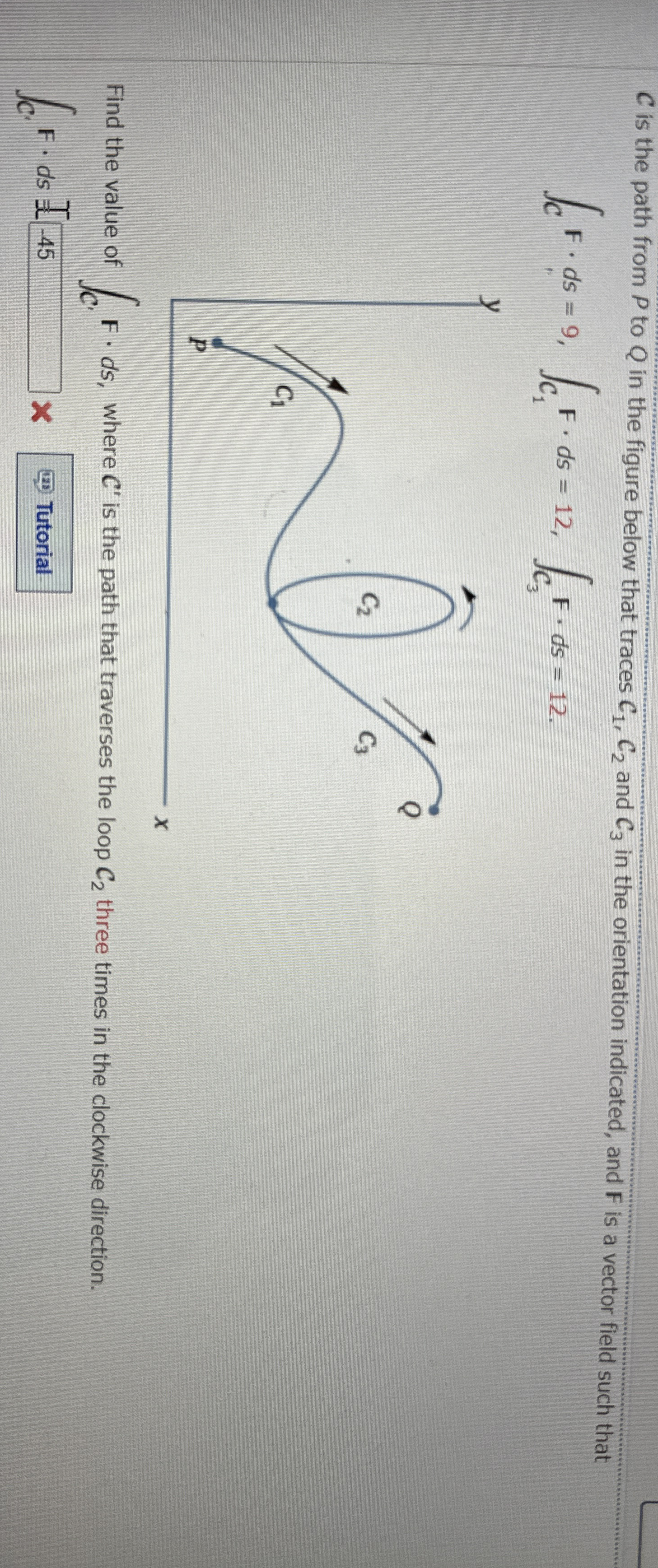 C is the path from P to Q in the figure below