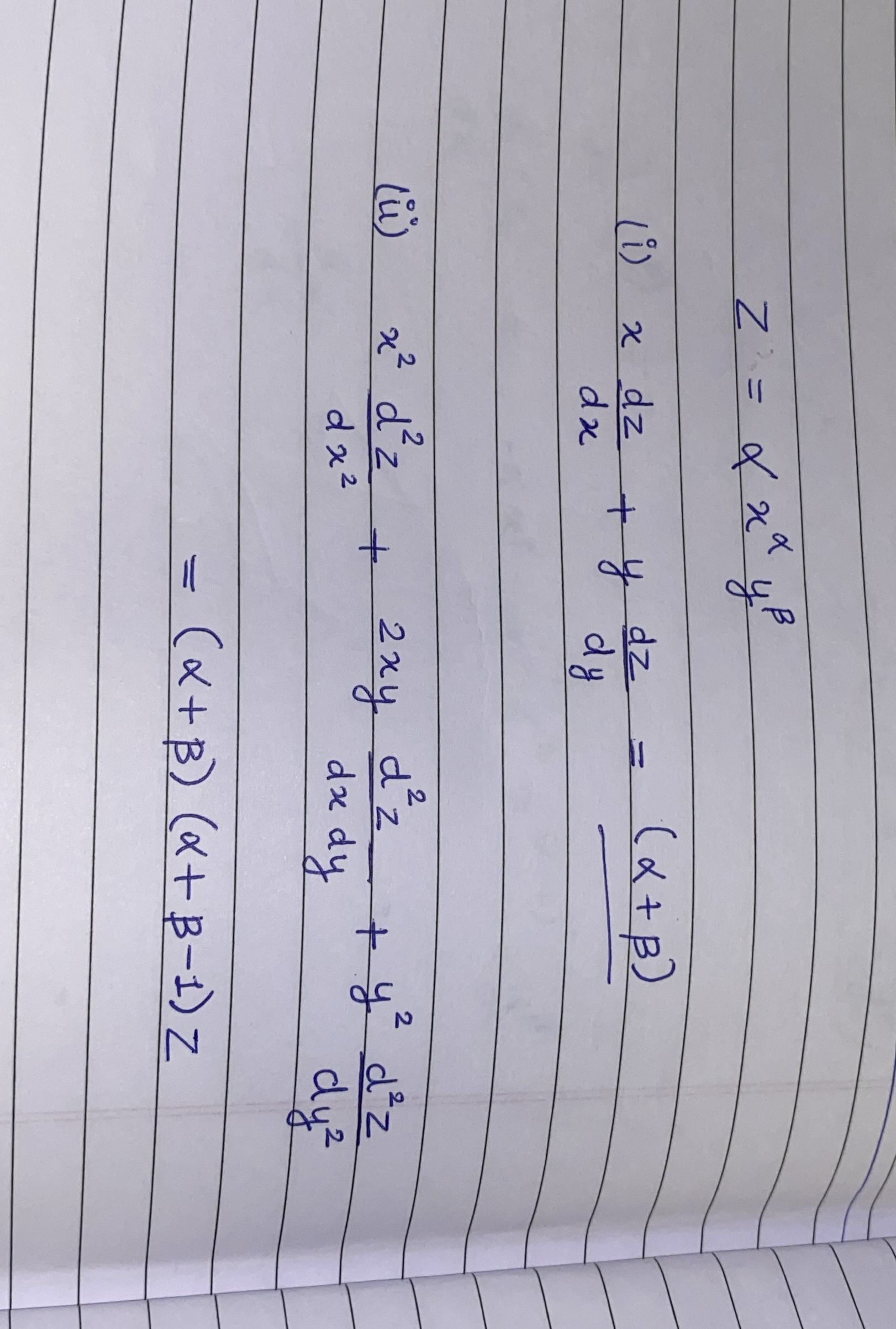 z = x y ( i ) x d z d x + y d z d y = ( + ) ( ii
