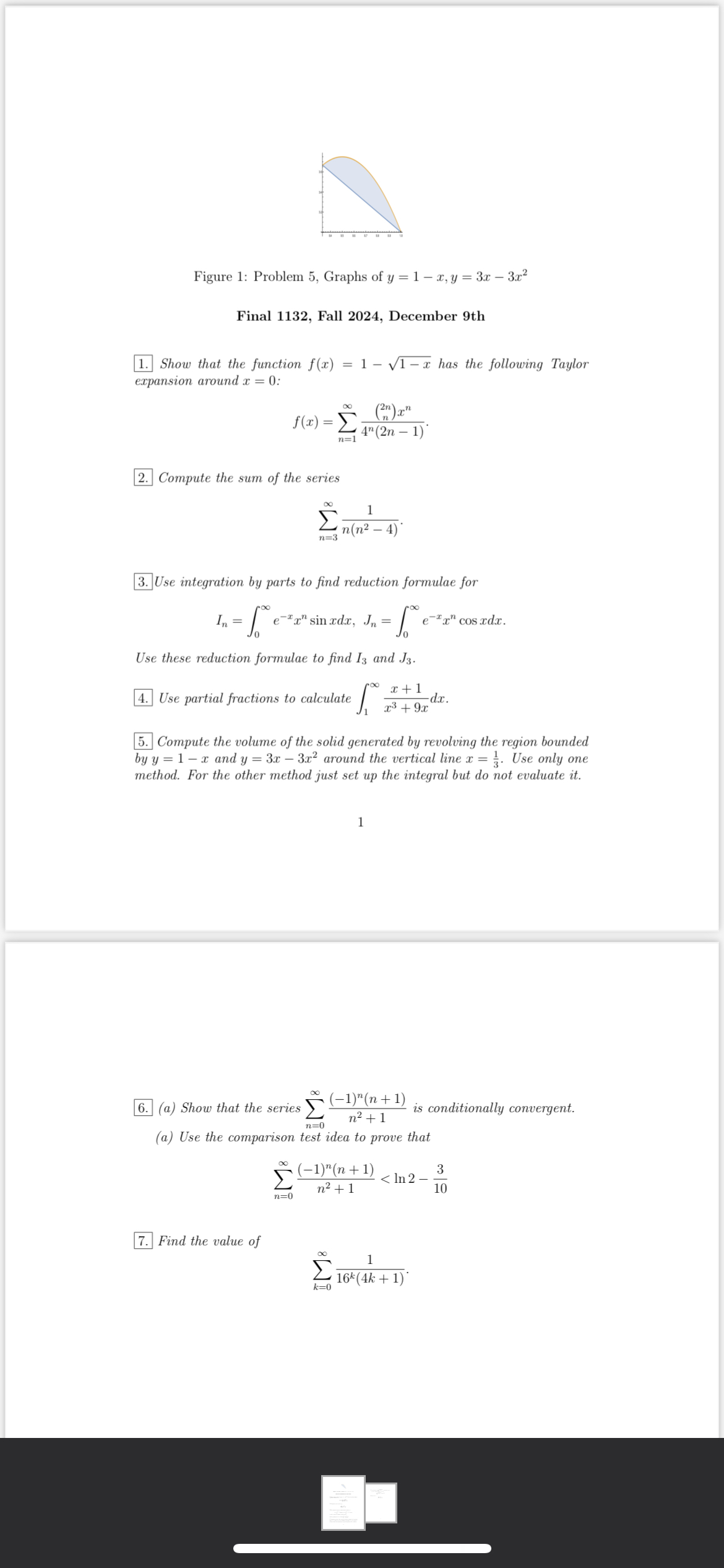 ( 2 ) Figure 1 : Problem 5 , Graphs of y = 1 - x