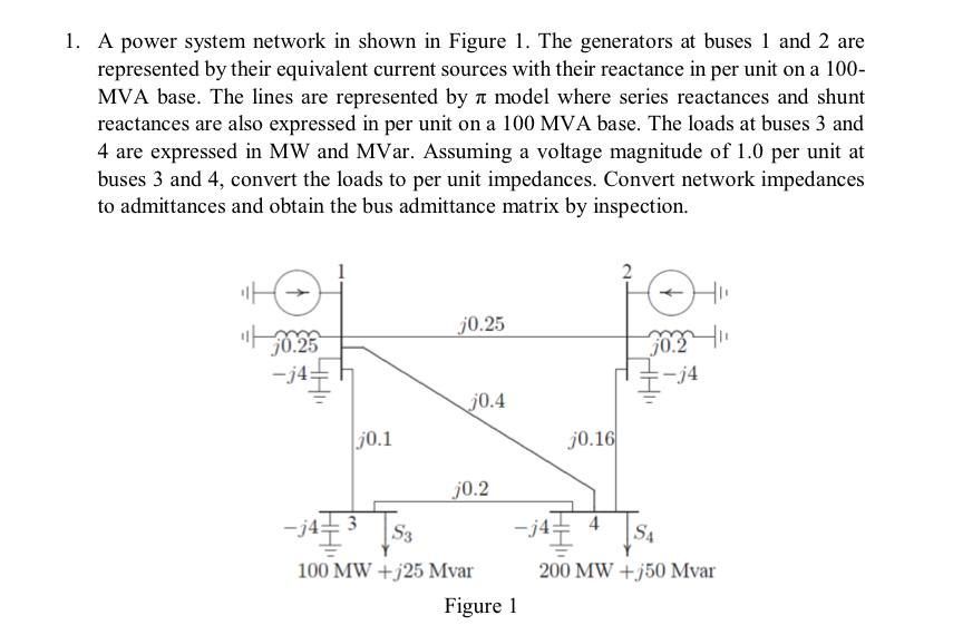 help 1 . A power system network in shown in