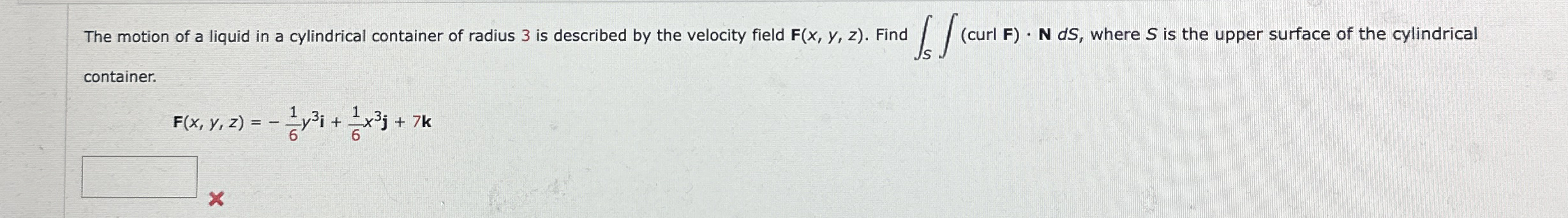 The motion of a liquid in a cylindrical container