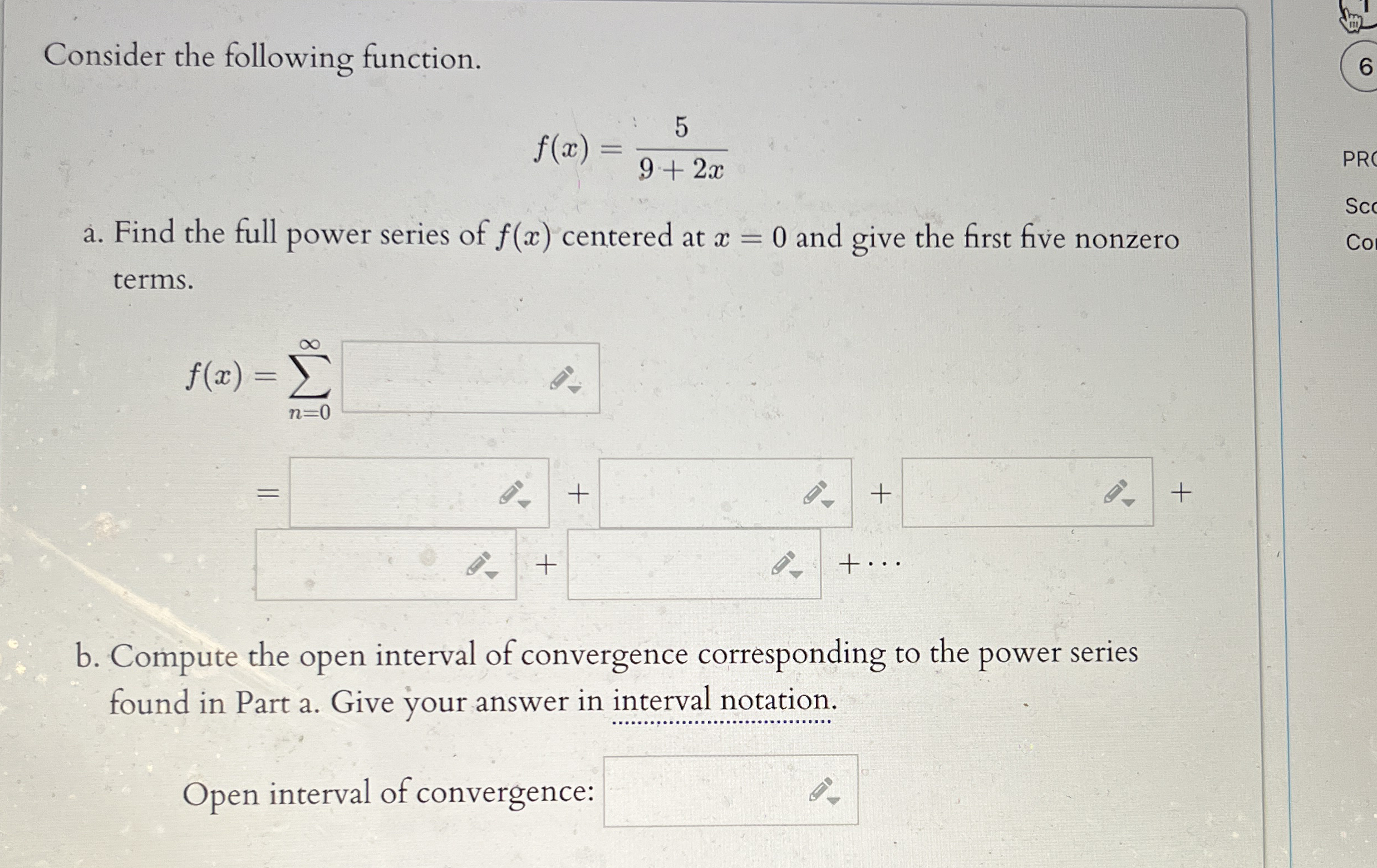 Consider the following function. f ( x ) = 5 9 +