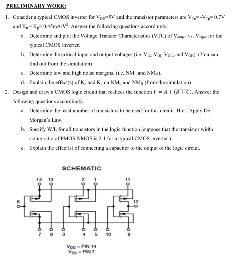 PRELIMINARY WORK: Consider a typical CMOS