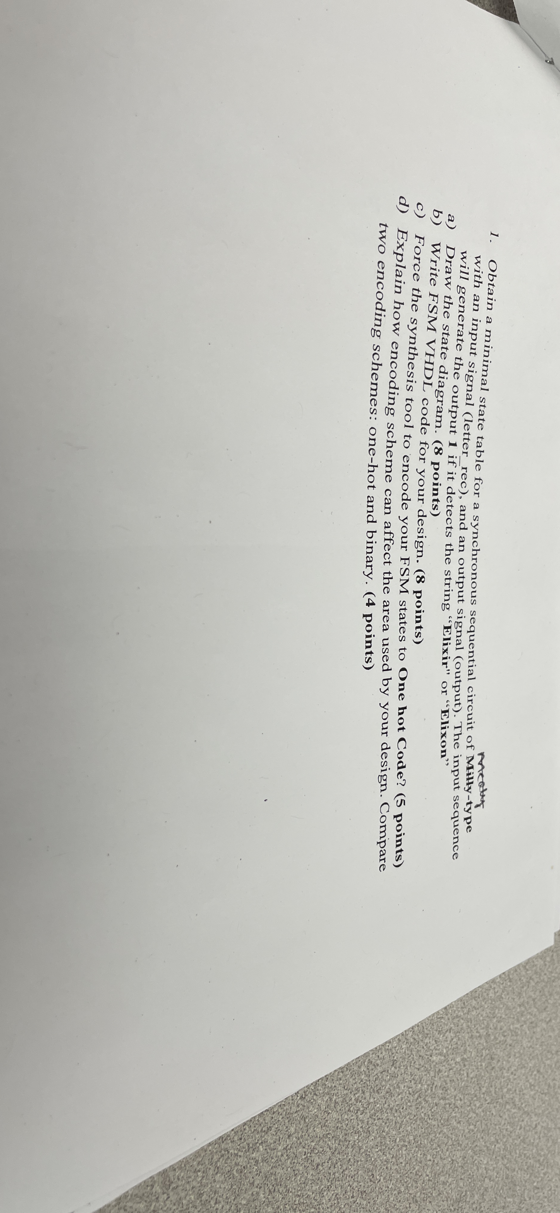 Obtain a minimal state table for a synchronous