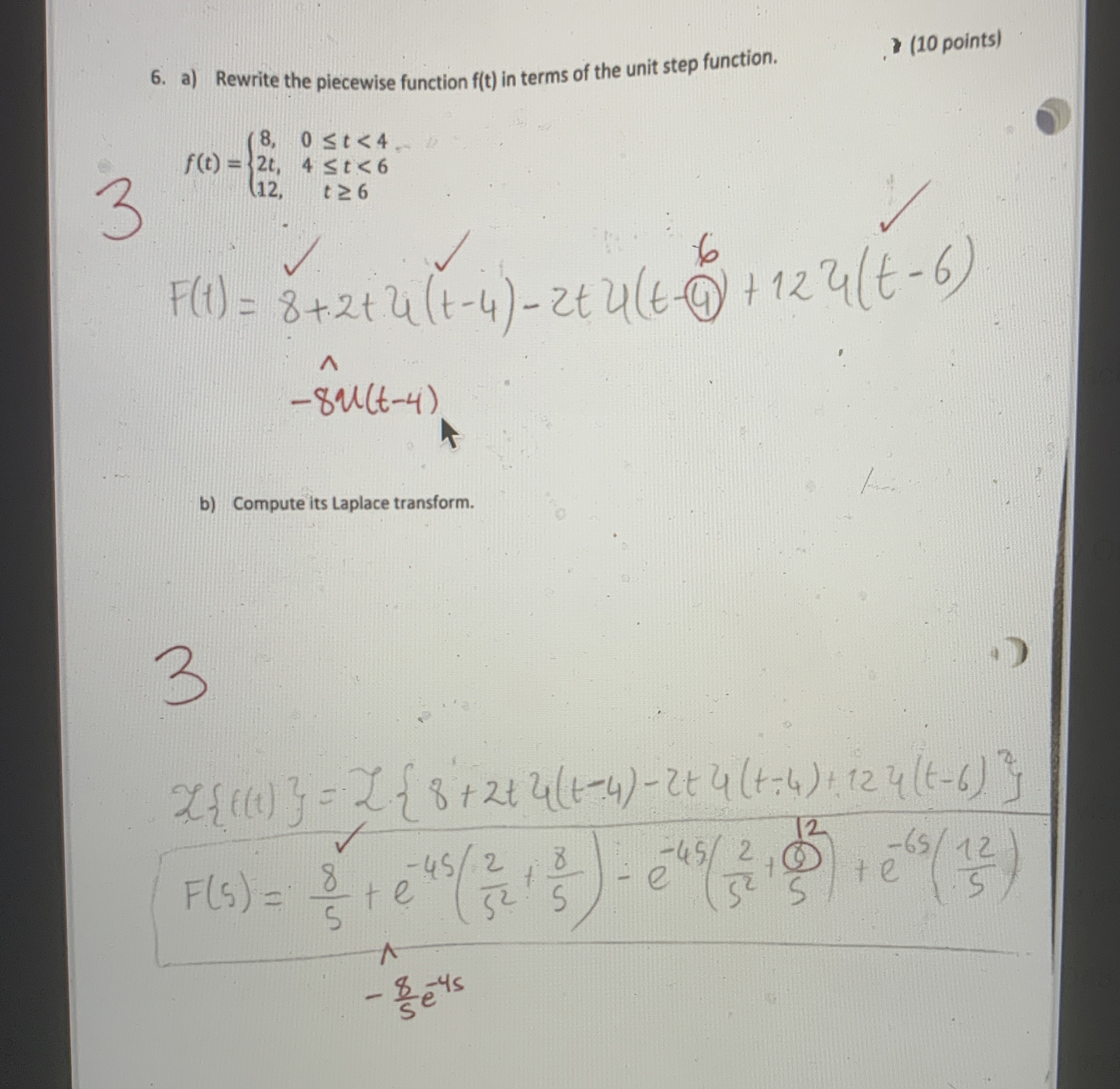 a ) Rewrite the piecewise function f ( t ) in