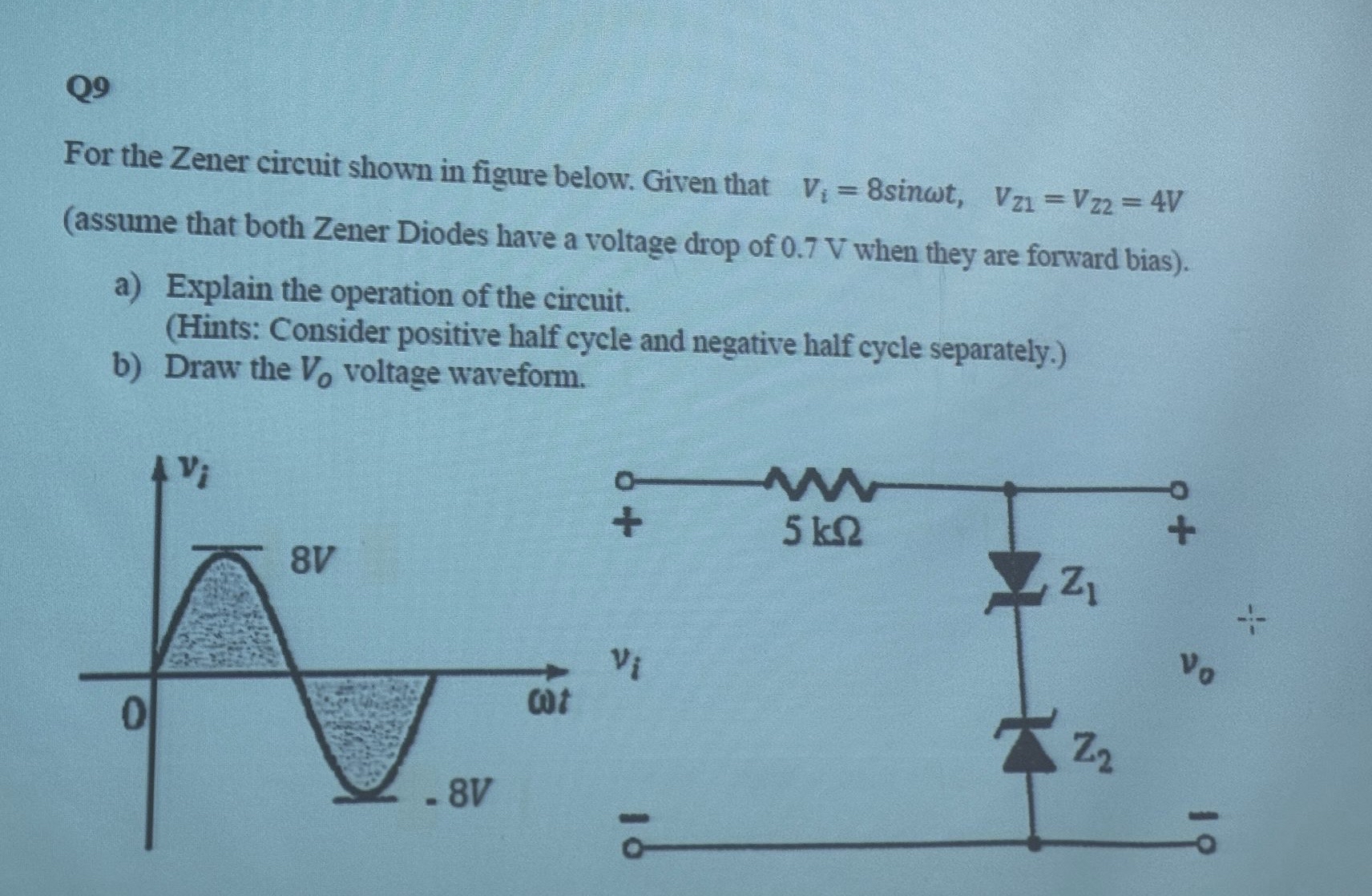 Q 9 For the Zener circuit shown in figure below.