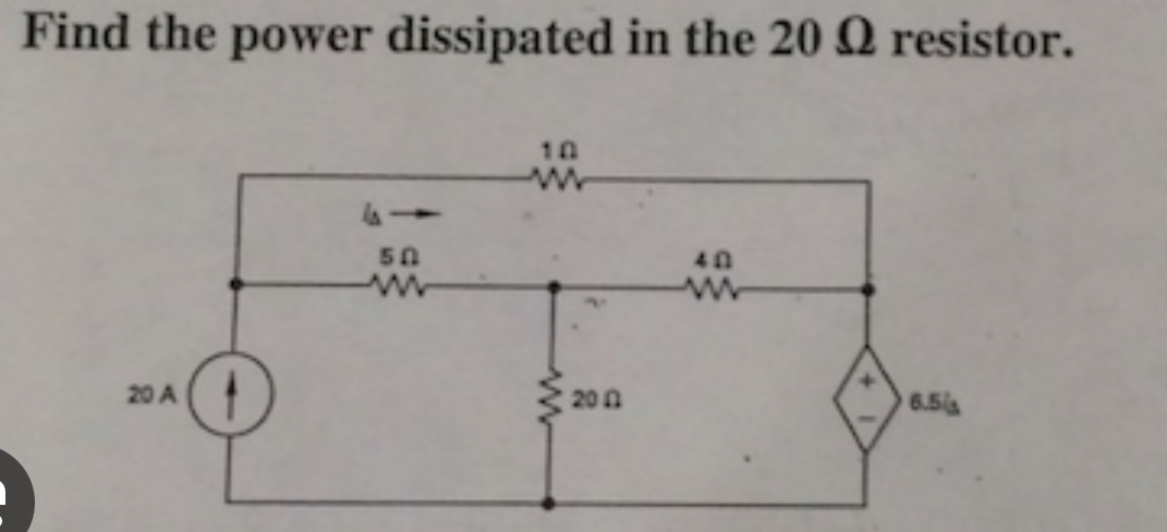 Find the power dissipated in the 2 0