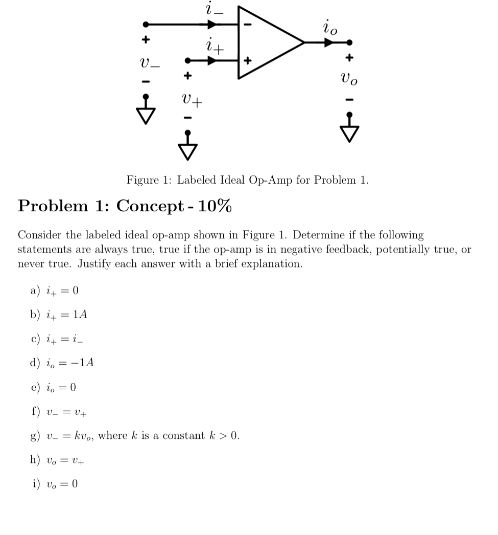 Figure 1 : Labeled Ideal Op - Amp for Problem 1 .
