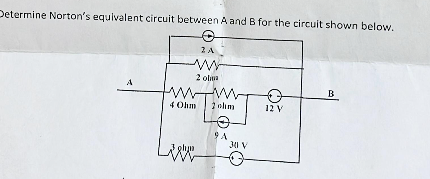 Determine Norton's equivalent circuit between A
