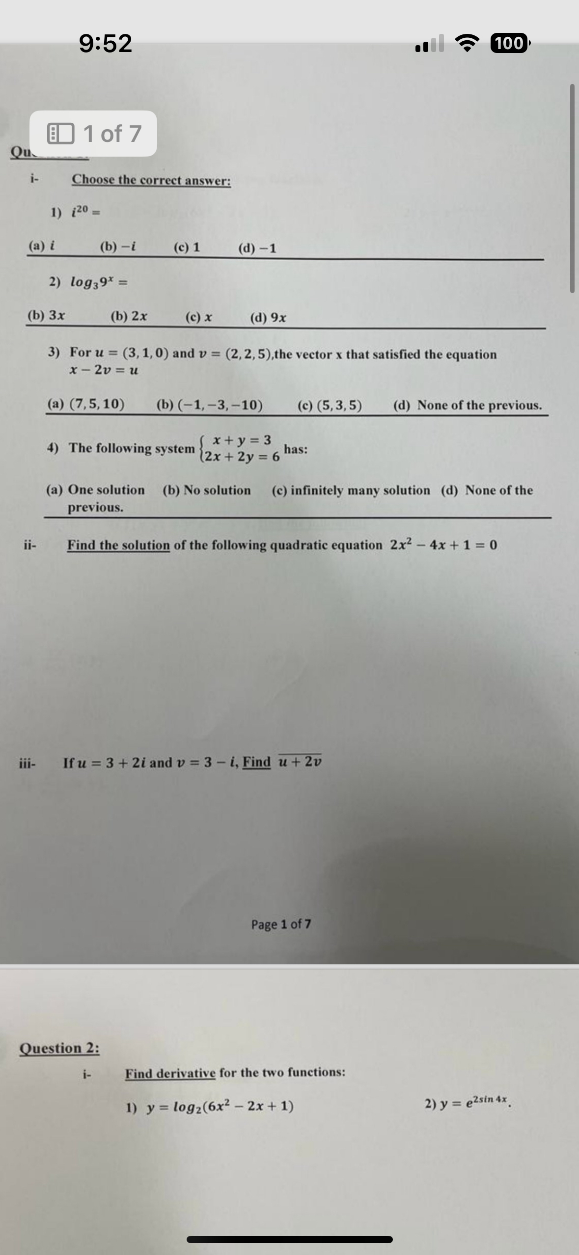 9 : 5 2 1 0 0 1 of 7 Qu . i - Choose the correct