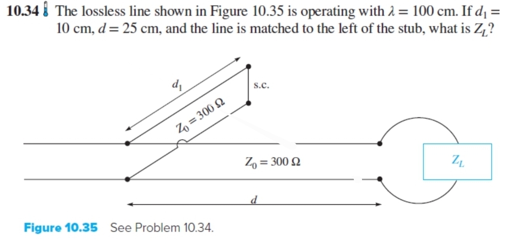 1 0 . 3 4 The lossless line shown in Figure 1 0 .
