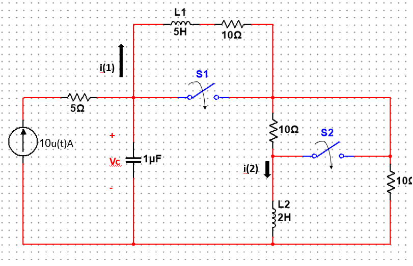 Find , i 1 ( t ) , i 2 ( t ) , vc ( t ) Analyze