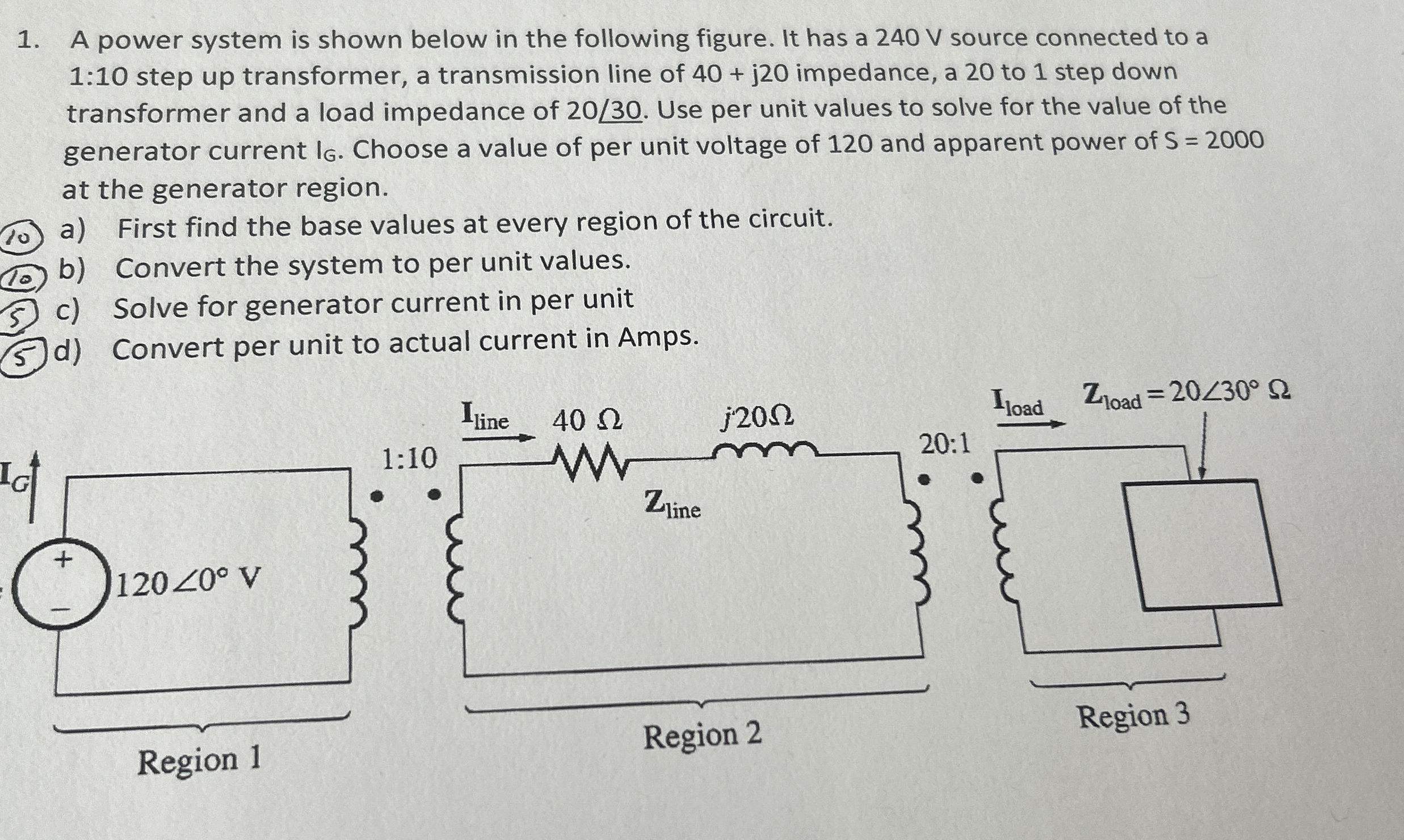 A power system is shown below in the following