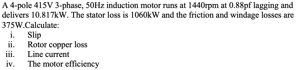 A 4 - pole 4 1 5 V 3 - phase, 5 0 Hz induction