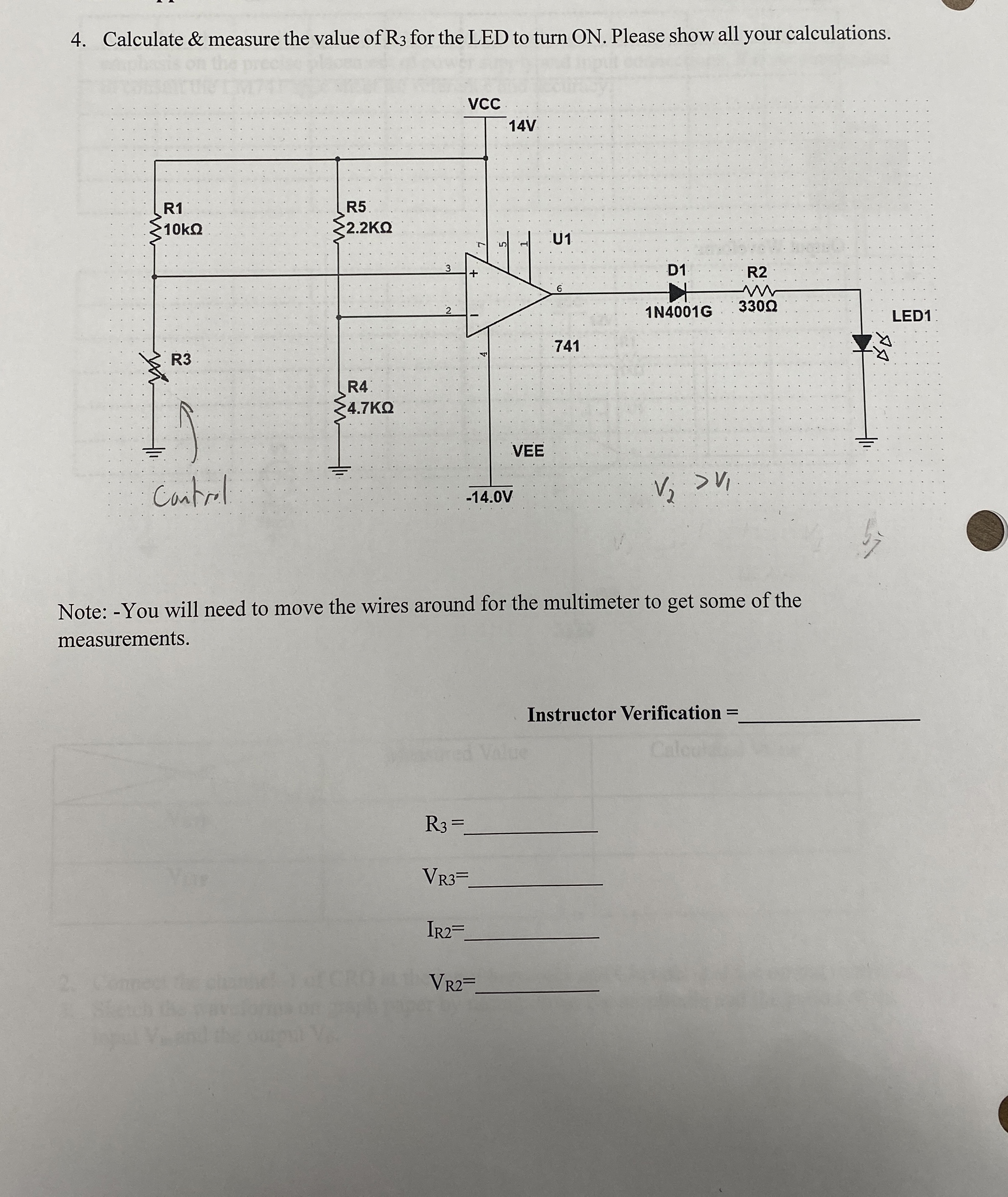 Calculate & measure the value of R 3 for the LED